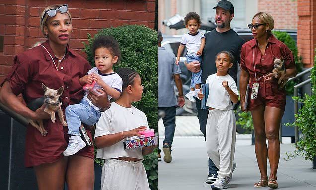 BREAKING: Serena Williams beat the summer heat while showcasing her toned legs during a family outing on Thursday. The Grand Slam champ, 43, who some fans think is ‘too thin’ after seeing a recent bikini snap, stepped out in a burgundy romper while enjoying a rare public outing with her husband and two children in New York city…see more Adorable photos