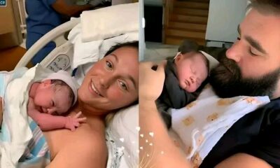 Congratulations: The young handsome Philadelphia Eagles Player Jason Kelce in Floods of Tears as He Beholds His First Adorable Son in Tears with Over Joyed Wife Kylie Kelce...