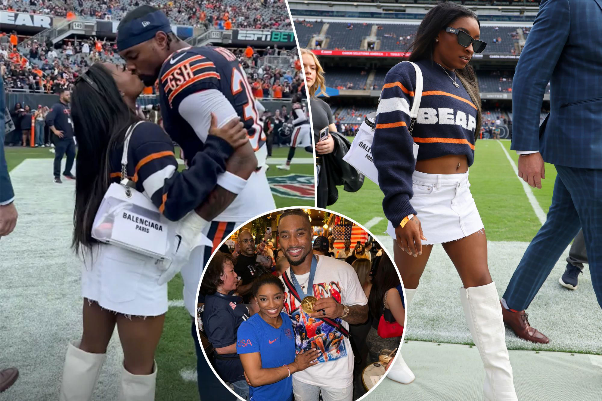 Amazing: Simone Biles kisses Her Husband Jonathan Owens in Public In Sweet Sideline Moment Before Bears Game Without Minding The Audience Thought...