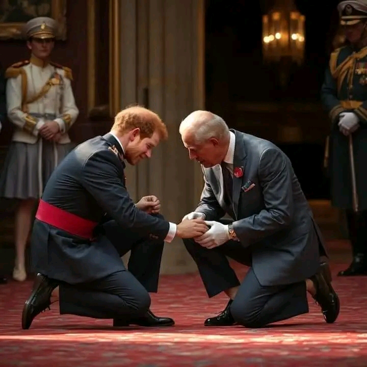 Prince Harry finally returned to the palace, kneeling before King Charles after five years apart, tears streaming down his face as he whispered, “I’m sorry, Father”.