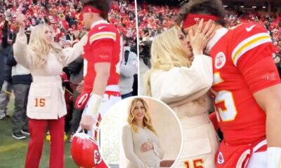 Fans are all saying the same thing as Brittany Mahomes gives husband Patrick a good luck kiss at Chiefs playoffs game less than a week after giving birth...