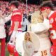 Fans are all saying the same thing as Brittany Mahomes gives husband Patrick a good luck kiss at Chiefs playoffs game less than a week after giving birth...