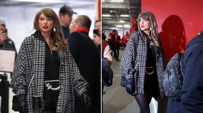 Taylor Swift Arrives at Arrowhead for Her First Appearance of 2025, Rocks a $16K Rep-Coded Chanel Look to Cheer for Travis Kelce and the Chiefs in Playoff Showdown Against the Texans – See Photos and Clips...