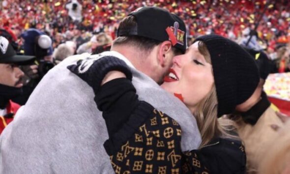 Just In: Taylor Swift and Travis Kelce celebrate the Chiefs advancing to the Super Bowl, the Popstar couldn’t hold her tears of joy as she gives the Chiefs Star a Sweet KISS in this Emotional Video...