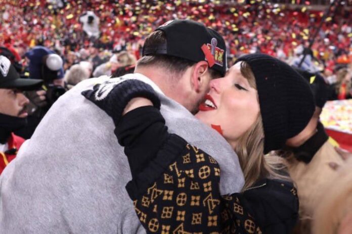 Just In: Taylor Swift and Travis Kelce celebrate the Chiefs advancing to the Super Bowl, the Popstar couldn’t hold her tears of joy as she gives the Chiefs Star a Sweet KISS in this Emotional Video...