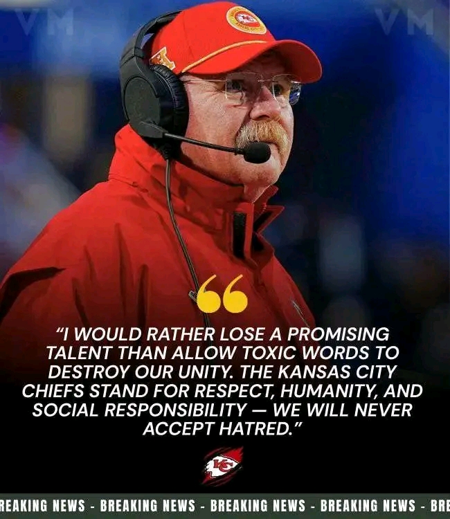 CHIEFS SHOCKER π¨: Rookie immediately cut after fiery outburst on Charlie Kirk β calling him a racist, a fascist mouthpiece, and a threat to LGBTQ, immigrants, and minorities. Head Coach Andy Reid angrily declared: βIβd rather lose a player than tolerate hatred. These toxic values will never exist within the Kansas City Chiefs!ββ